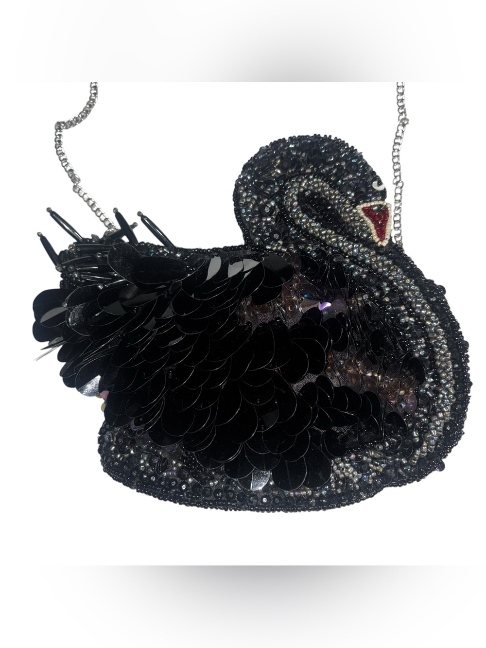 Black Swan hand beaded Crossbody Bag